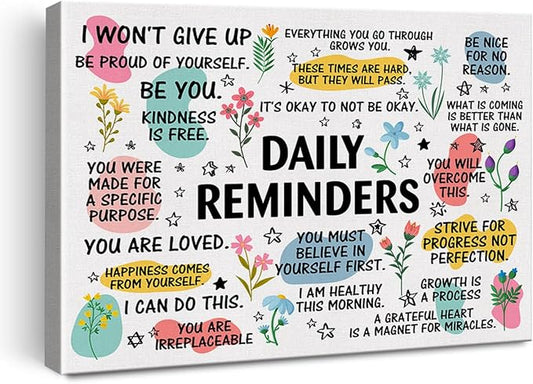Inspirational Daily Reminders Poster Canvas Wall Art for Office Home Decor - Positive Affirmation Canvas Print Wall Art Painting Framed Encouragement Gifts - Easel & Hanging Hook 12x15 Inch