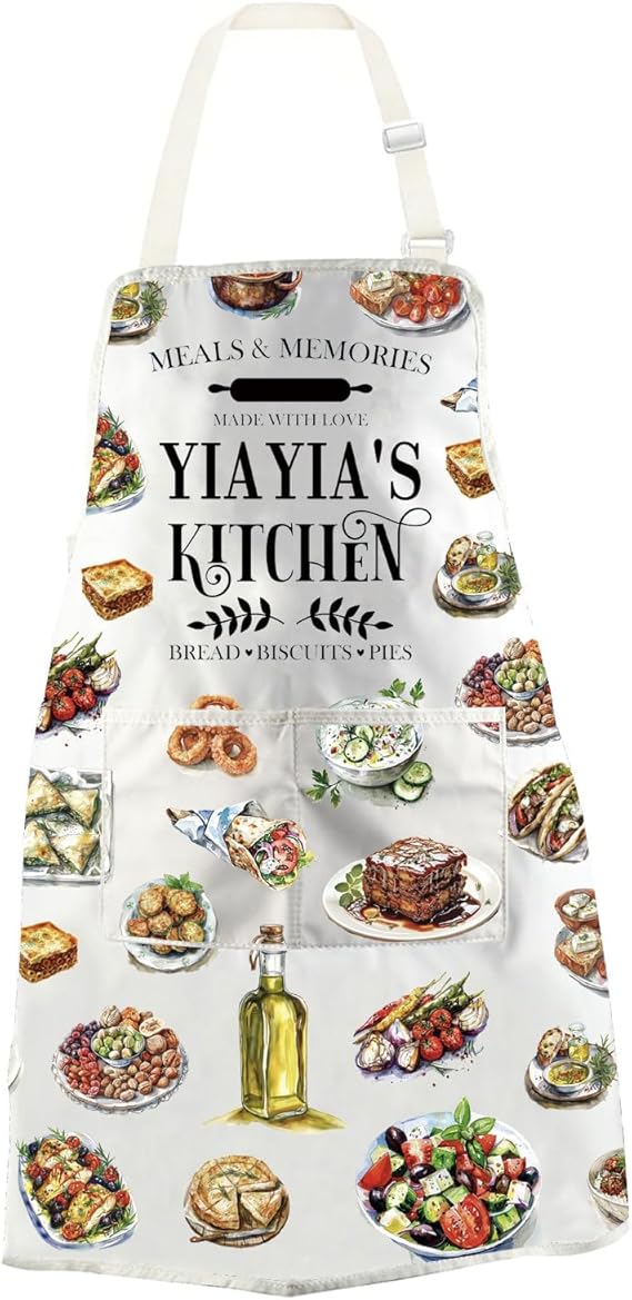WCGXKO YIAYIA'S Kitchen Apron Yiayia Typography Gift Greek Yiayia Gift Best Yiayia Ever Gift for Grandma