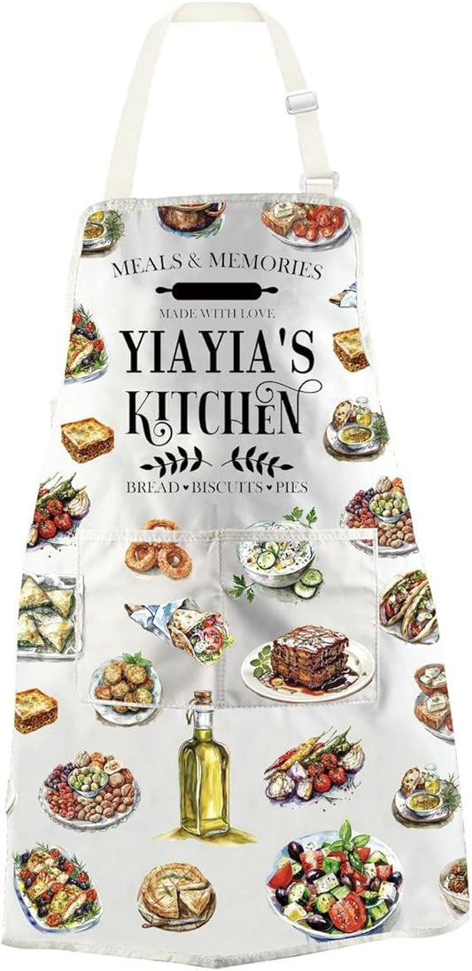 WCGXKO YIAYIA'S Kitchen Apron Yiayia Typography Gift Greek Yiayia Gift Best Yiayia Ever Gift for Grandma
