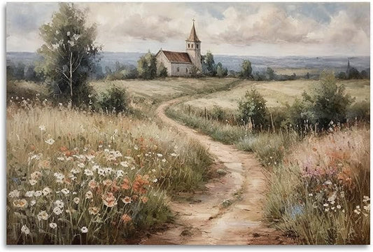 ERTOSKA Country Wildflower Landscape Wall Art, Nature Plant Flower Canvas Print, Vintage Farmhouse Decor, 16x24 Inches Unframed