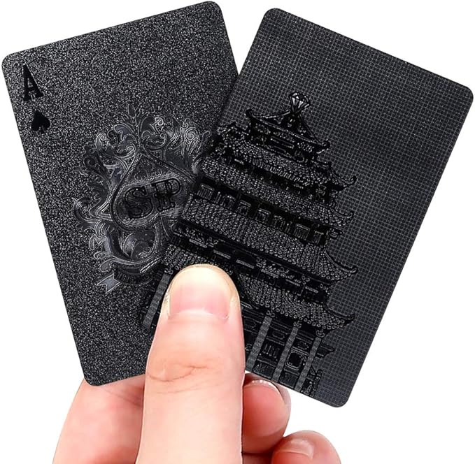 EAY Playing Cards Plastic Playing Cards Poker Cards Luxury Cool Black Standard Size 52+2 Poker (Black Tower)