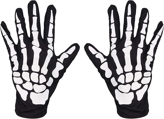 Halloween Skeleton Gloves,Full Finger Skeleton Pattern Gloves Cosplay Costume Accessories for Men Women Adults
