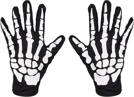 Halloween Skeleton Gloves,Full Finger Skeleton Pattern Gloves Cosplay Costume Accessories for Men Women Adults