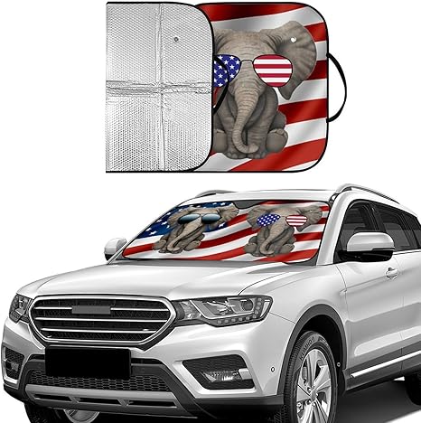 Elephants Foldable Windshield Sun Shades, Reflective Accordion Car Sun Shade Windshield, Sun Visor for Car Windshield, Ultimate Heat & UV Protection, Suitable for Most Cars, 51.2" L x 27.6" W