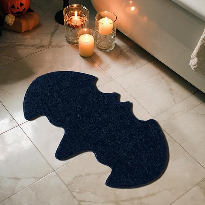 Bat Bath Mat, Super Absorbant Gothic Bathroom Rugs Non Slip Washable Bat Shaped Floor Mat Holiday Decor, 20''x30'', Black