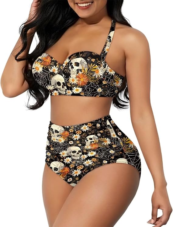 Women Two Piece Swimsuit Set High Waisted Tummy Control Bathing Suit Halter Top with Bottom Swimwear Size S-2XL