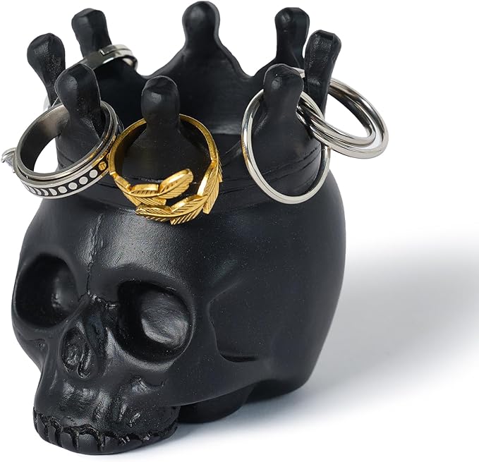Black Skull Gothic Ring Jewelry Holder Tray Dish Organizer, Gothic Skull Enthusiasts Gifts