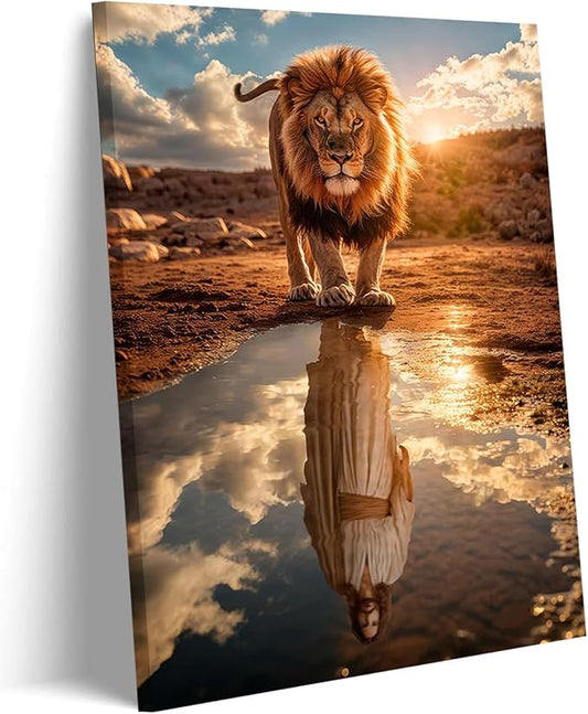 Framed Lion and Jesus Canvas Wall art Christian Jesus Lion King Poster Print Religious PaintingArtwork Church Wall Decor Pictures for Living Room Bedroom Decoration