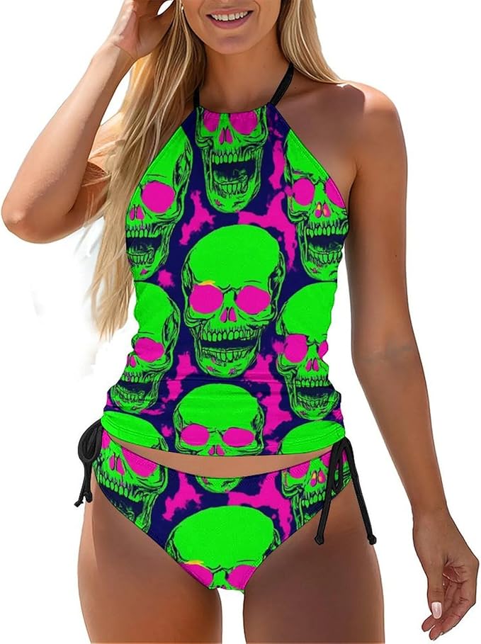Two Piece Tankini Set for Women, High Neck Halter Bathing Suit Tummy Control Ladies Beach Wear Swimsuit