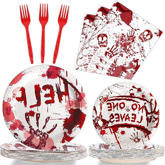 96 Pcs Zombie Halloween Party Plates Napkins Tableware Set Halloween Birthday Party Supplies Disposable Paper Dinnerware Zombie Theme Table Decoration Favors for Birthday, 24 Guests