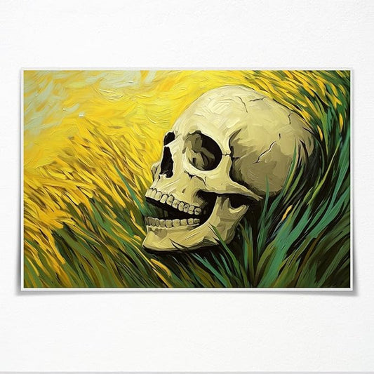 Skull On The Lawn Poster Retro Printing Decor Painting Wall Art Aesthetic Living Room Kitchen Home Decoration Background Unframed30x20inch