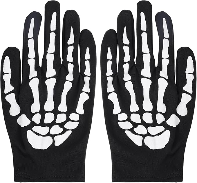 Halloween Skeleton Gloves, Full Finger Skeleton Pattern Hand Gloves Unisex Winter Warm Skull Finger Glove Halloween Costume Accessories for Women Men