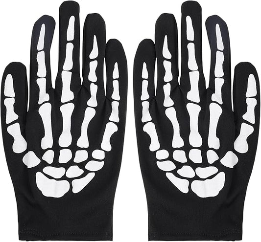 Halloween Skeleton Gloves, Full Finger Skeleton Pattern Hand Gloves Unisex Winter Warm Skull Finger Glove Halloween Costume Accessories for Women Men