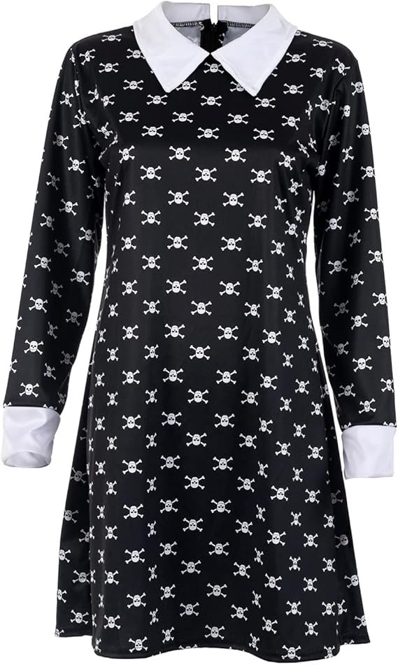 Black Dress Skull Pattern Costume for Girls Costume Cosplay Halloween Carnival Role-playing