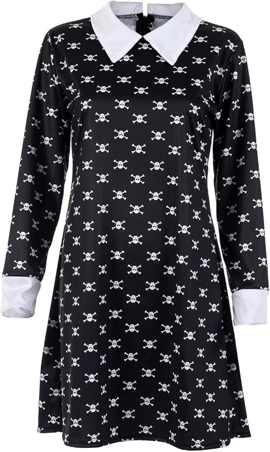 Black Dress Skull Pattern Costume for Girls Costume Cosplay Halloween Carnival Role-playing