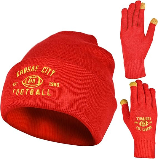 Vintage Classic Skull Cap Embroidery Beanie Fasion Hat Cuffed Winter Hat Knit Comes with Warm Gloves Gifts for Men Women Fans