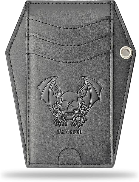 Lazy Skull Minimalist Coffin Wallet – Small Front Pocket Goth Wallet – Skull Wallet for Women and Men–Witchy Goth accessory