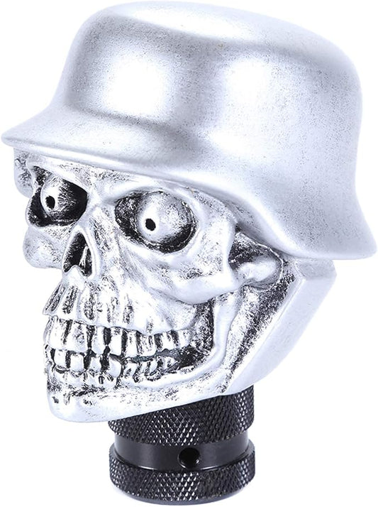 Abfer Skull Gear Shift Knob Soldier Style Car Shifter Knobs Shifting Head Lever Fit Most Automatic Manual Vehicles, Silver