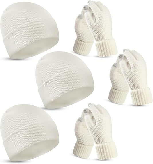 6 Pieces Women Knit Beanie Hats Touchscreen Gloves Set for Winter Cute Hats Soft Skull Cap Gifts for Christmas