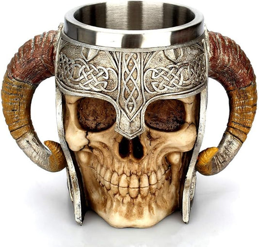Stainless Steel Skull Mug Viking Drinking Cup Skeleton Resin Beer Stein Tankard Coffee Mug Tea Cup Halloween Bar Drinkware Gift