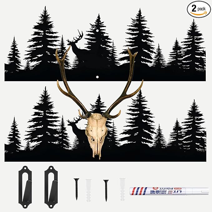 2 Set Deer Skull Mount Flag Skull Mount Hanger European Deer Plaque Hanger Kit USA Decor Prey Display Rack for Husband Father Hunter(Pine Forest Style,15.8 x 5.9 Inches)