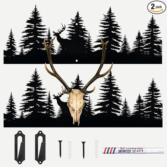 2 Set Deer Skull Mount Flag Skull Mount Hanger European Deer Plaque Hanger Kit USA Decor Prey Display Rack for Husband Father Hunter(Pine Forest Style,15.8 x 5.9 Inches)