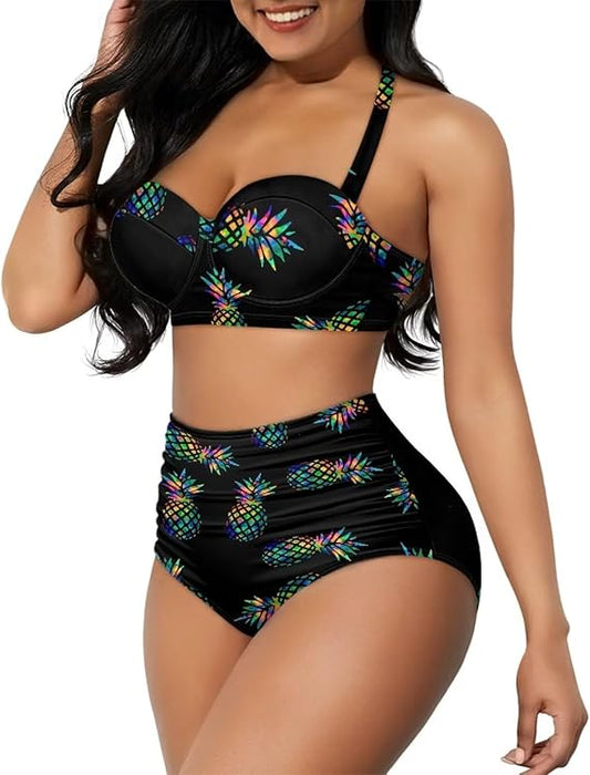 Womens Bikini Two Piece Swimsuits Tummy Control Bathing Suits High Waisted Bikini Swimwear