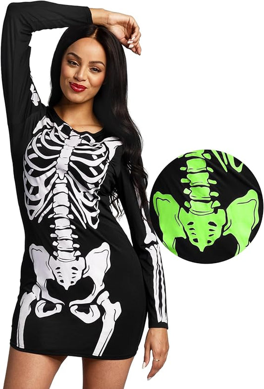 Skeleton Dress Women, Glow in The Dark Skeleton Costume, Halloween Costumes for Women Adult 2025
