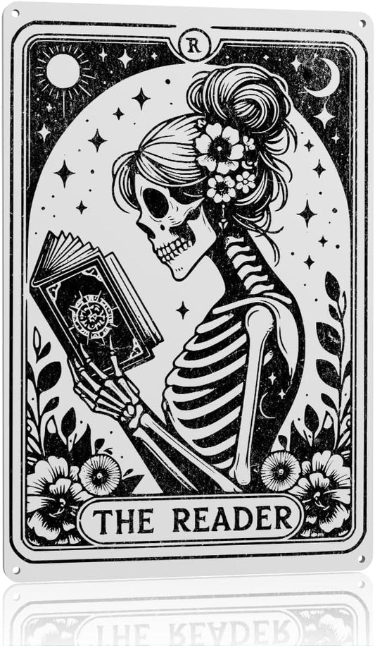 Tarot Skeleton Wall Decor, Funny Tarot Card Wall Art Decor, Skeleton Reader Lovers, Sarcastic Skeleton Skull Witch Stuff, Metal Aluminium Plate Signs for Farmhouse Home Office Kitchen 8 x 12 Inch