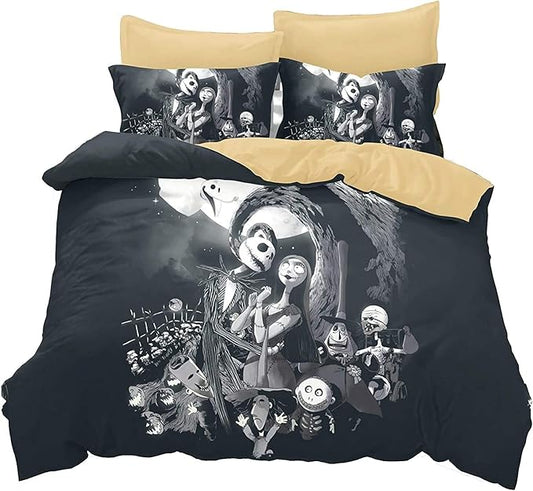 Ankeyoo Nightmare Christmas Duvet Cover 3 Pcs Set with 2 Pillowcases Cartoon Skull Bedding Set with Zipper Closure Luxury Soft Microfiber Bedding (King (U.S. Standard))