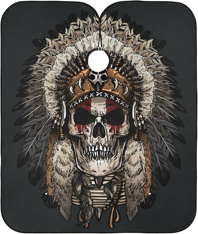ALAZA Indian Tribal Skull Barber Cape for Men Women, Waterproof Haircut Apron Beard Shaving Bib Hair Cutting Cloth 55 x 65 Inch