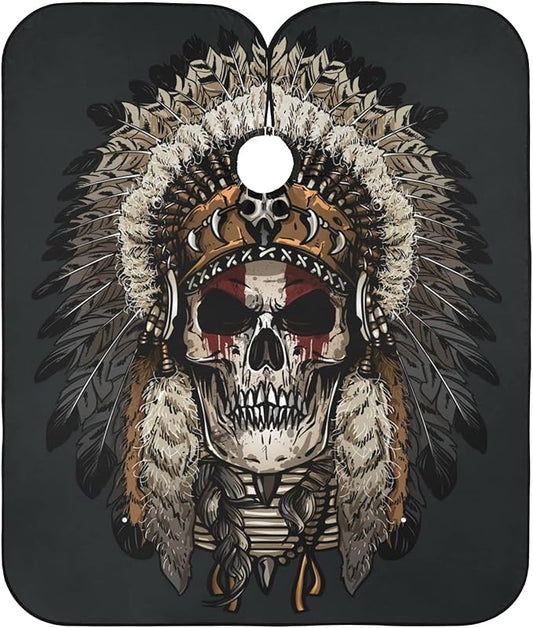 ALAZA Indian Tribal Skull Barber Cape for Men Women, Waterproof Haircut Apron Beard Shaving Bib Hair Cutting Cloth 55 x 65 Inch