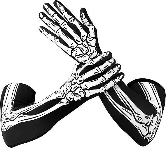 Halloween Skeleton Arm Length Gloves for Adult, Bone Skull Gloves for Women Men for Halloween Cosplay Parties