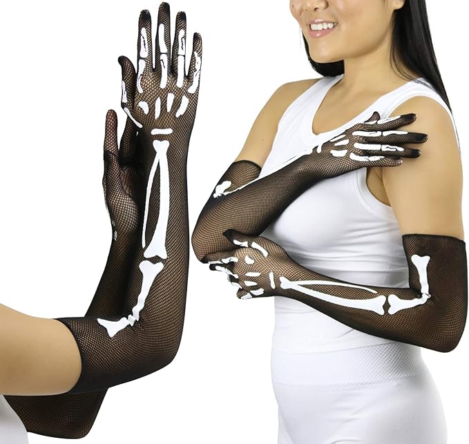 Women’s Halloween Skeleton Bones Fishnet Gloves