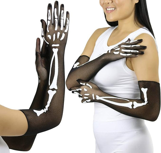 Women’s Halloween Skeleton Bones Fishnet Gloves