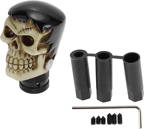 8.1cm Skull Shift Knob Universal Gear Shift Knob Resin Stick Shifter Lever Knob for Automatic and Manual Vehicle with 3 Adapter Black 1 Set