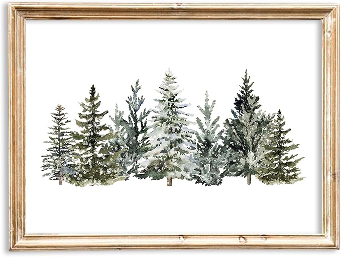 JarThenaAMCS Winter Canvas Wall Art Prints Wall Decor Watercolor Christmas Snowy Pine Trees Art Poster for Gallery Living Room Bedroom Decoration (UNFRAMED 11 x 14 Inch)