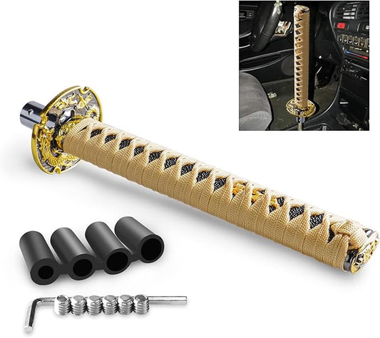 Katana Samurai Sword Shift Knob Shifter Katana Universal Fit for Manual Cars with Adapters Gold + Black（26cm）