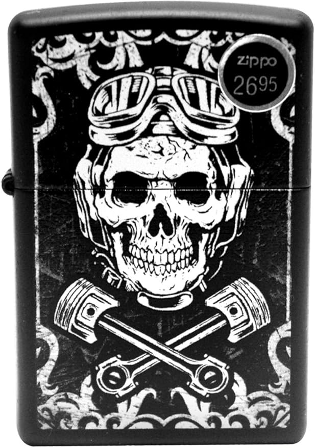 Zippo Black & White Skull Design Pocket Lighter, Black Matte