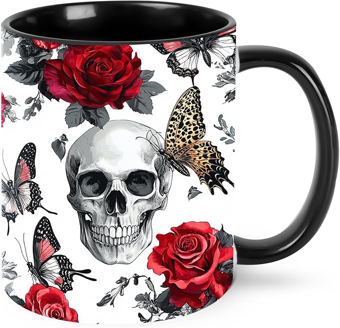 Skull Coffee Mug for Women Ceramic Tea Cup with Handle 11oz Funny Novelty Mugs Porcelain Mug Gift for Office Home