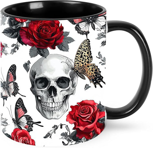 Skull Coffee Mug for Women Ceramic Tea Cup with Handle 11oz Funny Novelty Mugs Porcelain Mug Gift for Office Home