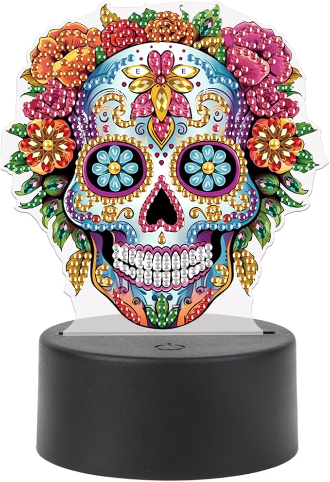 JISHSHAY Diamond Painting Night Light Diamond Art Table Lamps Gem Art LED Lights Gem Painting Desk Lamp Mosaic Kits for Adults DIY Kits for Adults Paint by Numbers, with Special Shaped Crystal, Skull