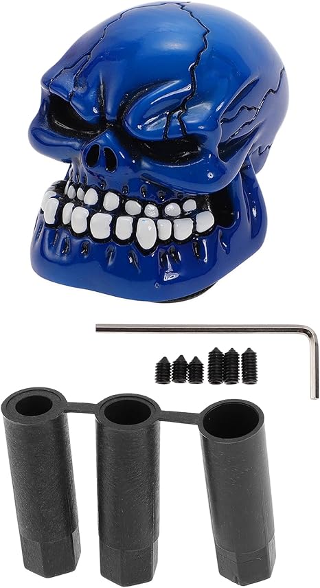 7cm Skull Shift Knob Universal Gear Shifter Knob Resin Stick Shifter Lever Knob for Automatic and Manual Vehicle with 3 Adapter Blue 1 Set