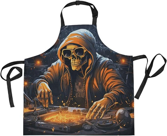 Cool Christmas Skull Kitchen Chef Apron Waitress Aprons with 2 Pockets for Women Boys Cooking Baking