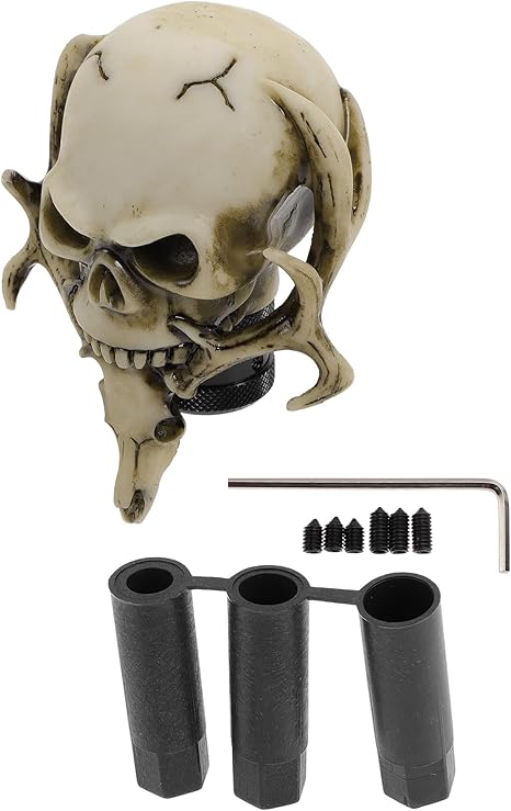 10cm Skull Shift Knob Universal Gear Shifter Knob Resin Stick Shifter Lever Knob for Automatic and Manual Vehicle with 3 Adapter Beige 1 Set