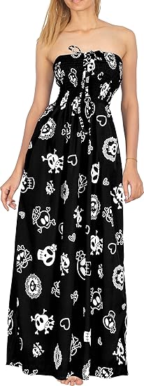 Women's Halloween Beach Pirate Evening Party Caribbean Pirate Maxi Smocked Dress Tube Top Dresses for Women