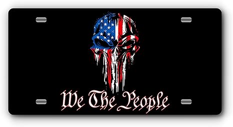 Patriotic Vanity Aluminum License Plate for Front of Trucks and Cars - Made in The USA - Universal Fit (Punisher)