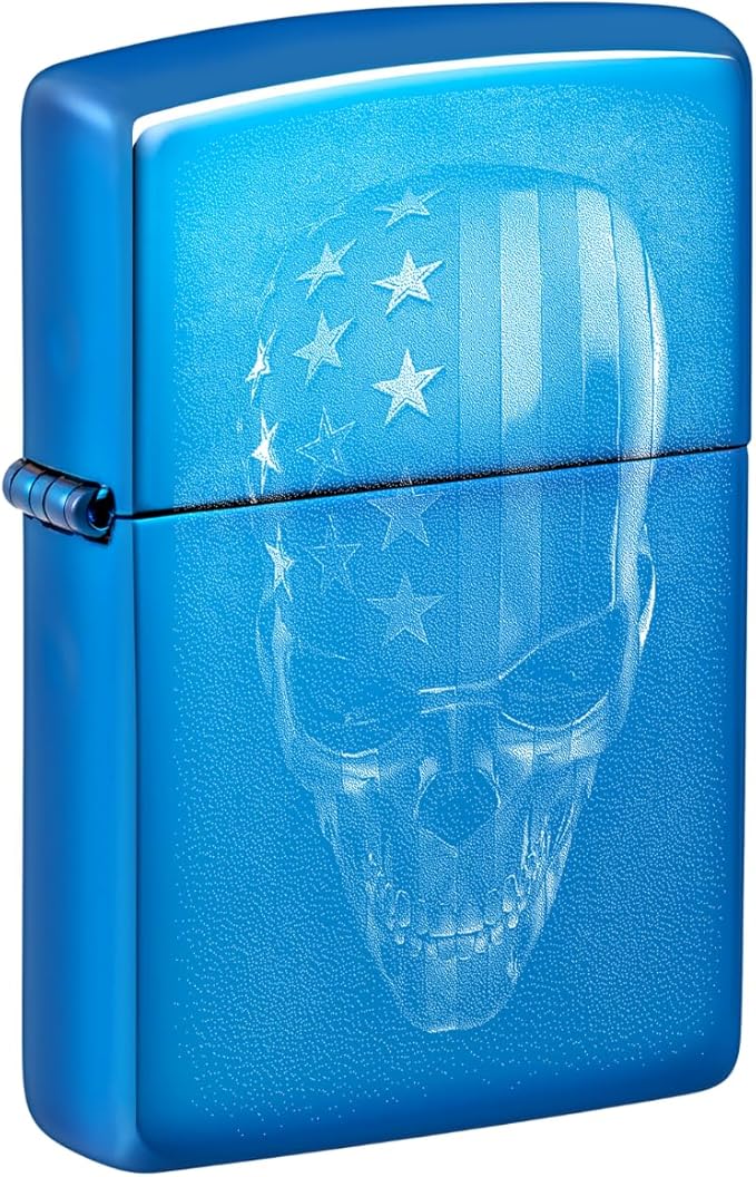 Zippo American Skull Design High Polish Blue Pocket Lighter