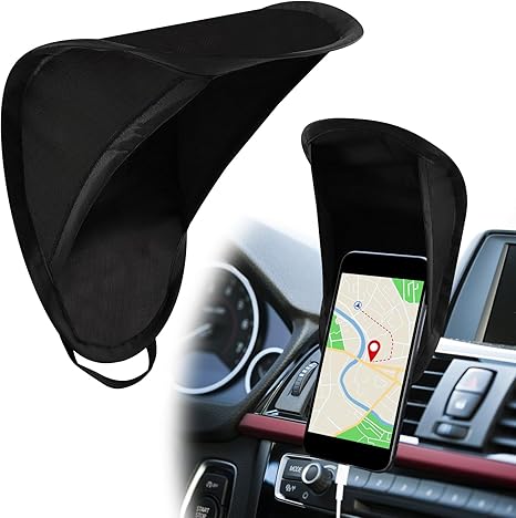 Car Mobile Phone Sunshade, Car Phone Sun Shield, Vertical Anti-Glare Auto Sunshade Umbrella Smartphone Holder, Auto Portable Foldable Smartphone Umbrella Cover for Most Vehicles (Black)