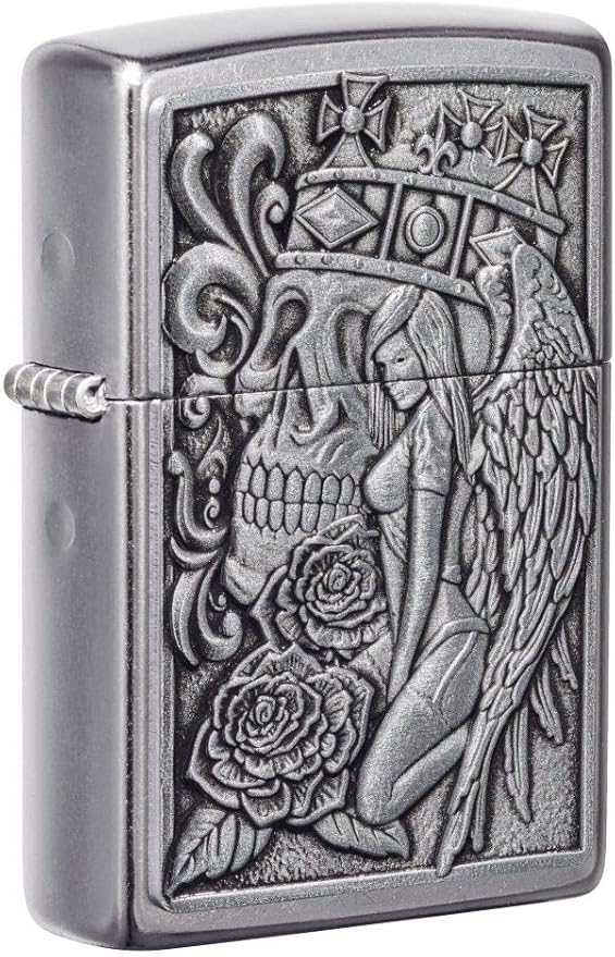 Zippo Skull and Angel Emblem Street Chrome Pocket Lighter